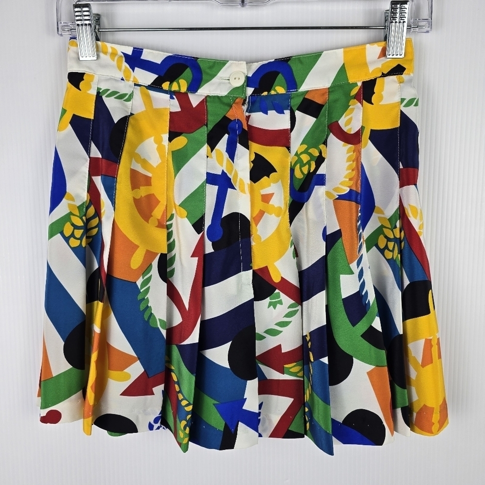 Tail Vintage Nautical Print Pleated Polyester Pleated Mini Skirt Bright Size 6